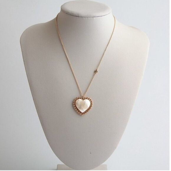 NEW! Tory Burch Gold 'Mother of Pearl' Heart Necklace - Picture 4 of 8